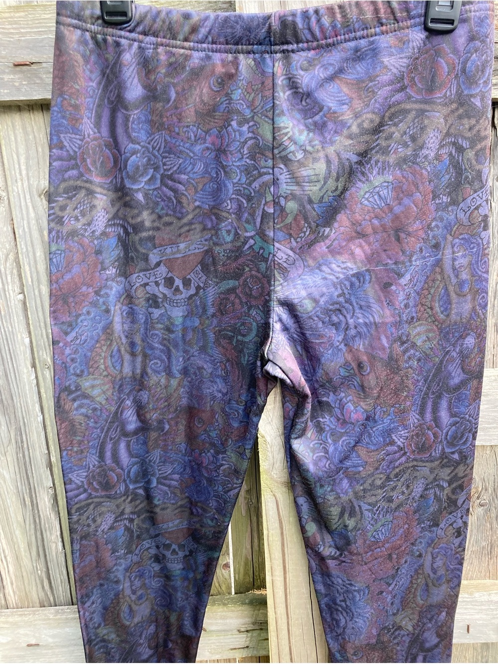 Ed Hardy  Print Leggings in Purple and Black